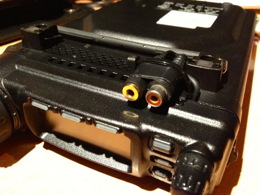 FT-857 fitted with mic and PTT input jacks.
