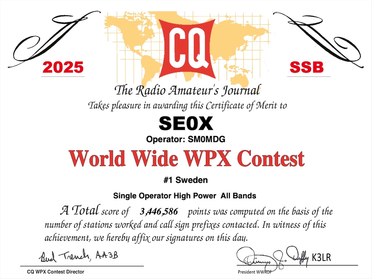SE0X CQWPX 2025 SSB certificate